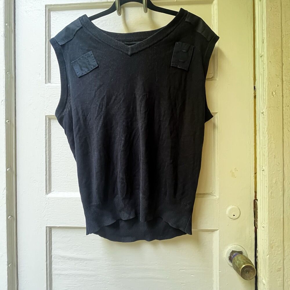 Vtg Mens Steampunk Sweater Vest S Black Patch Goth Minimalist Preppy Punk Button